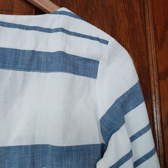 H&M Cotton Striped Beach Dress V Neck Ivory and Blue - Picture 9 of 9